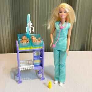 Barbie Doctor Playset with Blonde Fashion Doll, 2 Baby Dolls, Furniture & Access